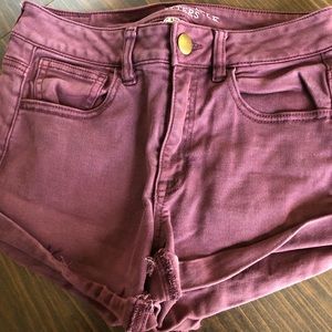 burgundy american eagle high rise jean shorts